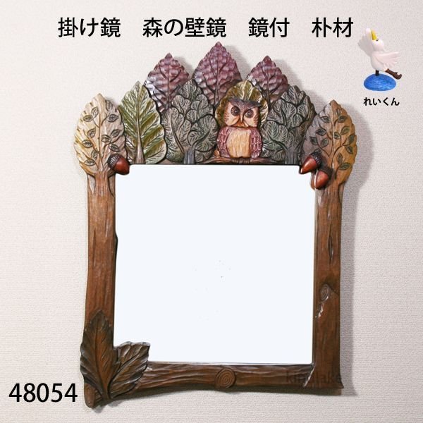 画像1: 掛け鏡　  森の壁鏡　鏡付　朴材 (1)